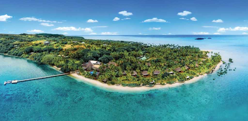 Drone view of the Jean-Michel Cousteau Resort in Fiji