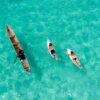 Drone view shot of kayaking in Seghe Solomon Islands